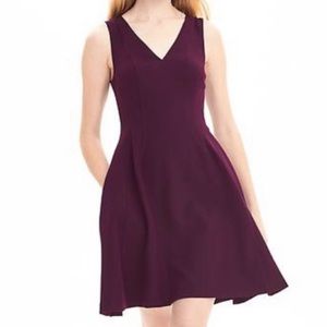Banana Republic Ponte Fit and Flare V-Neck Dress, 14 Tall, Burgundy